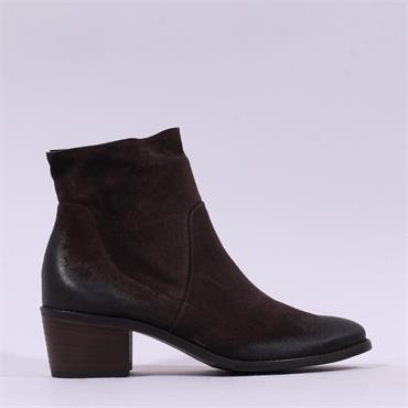 Paul Green Western Block Heel Ankle Boot - Brown Suede